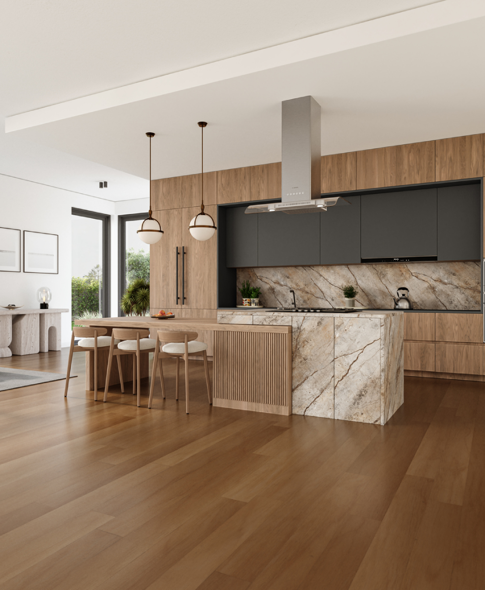 Modern kitchen with marble island
