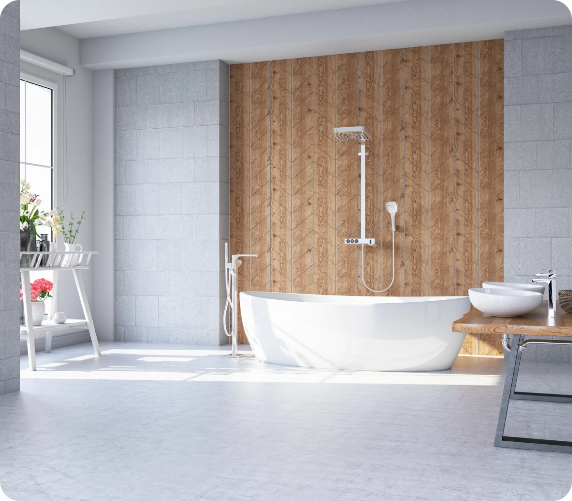 Modern bathroom with freestanding tub